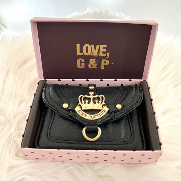 NWT Black Leather Wallet Gold Crown RARE Y2K - Picture 2 of 8